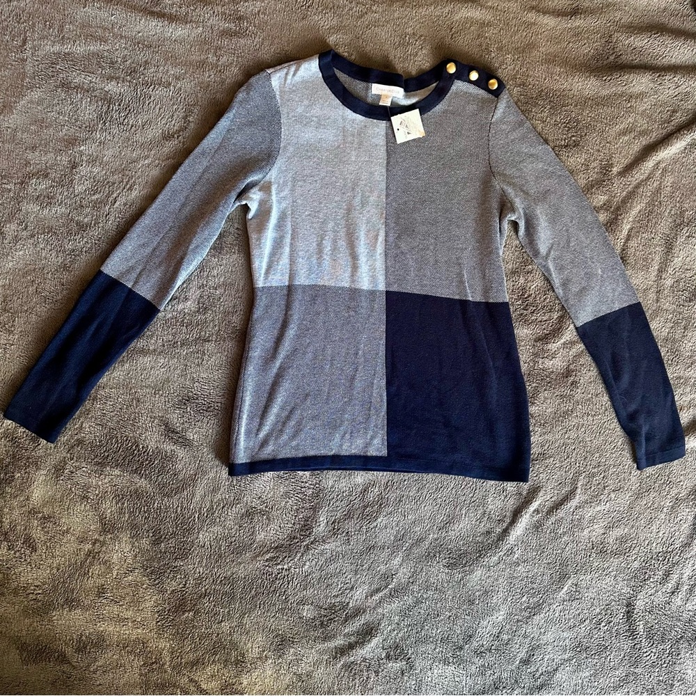 NWT Charter Club Blue Color Block Sweater - Women’s Small